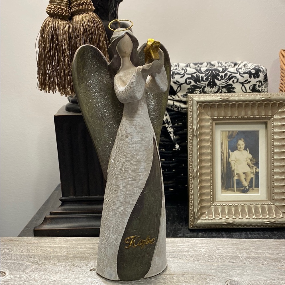 Handcrafted “Hope” Olive Green and Cream Angel Figurine By St Nicholas Square!